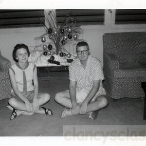 Vintage photo 1960 Suburb Couple First Christmas Is it Obvious? 16 S