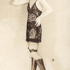 vintage photo Print 1918 Pin up Glamour Gal Sexy Boudoir Negligee Garter Belt Lace Boots Risque Lady