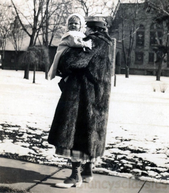 Vintage photo 1930 Back Abstract Mink Fur Coat Lady Holds Baby | Etsy