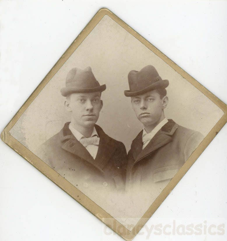 1890s Two Young Men Wear Similar Hat 