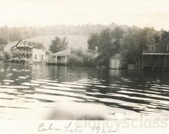 vintage photo 1921 Cuba Lake FAncy Cottage on the Water NY 24K