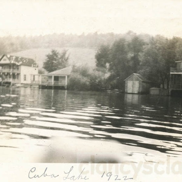 vintage photo 1921 Cuba Lake FAncy Cottage on the Water NY 24K