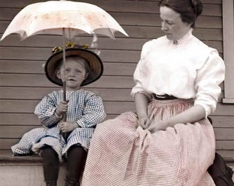 Apron Mother Parasol Girl fine art vintage photo print