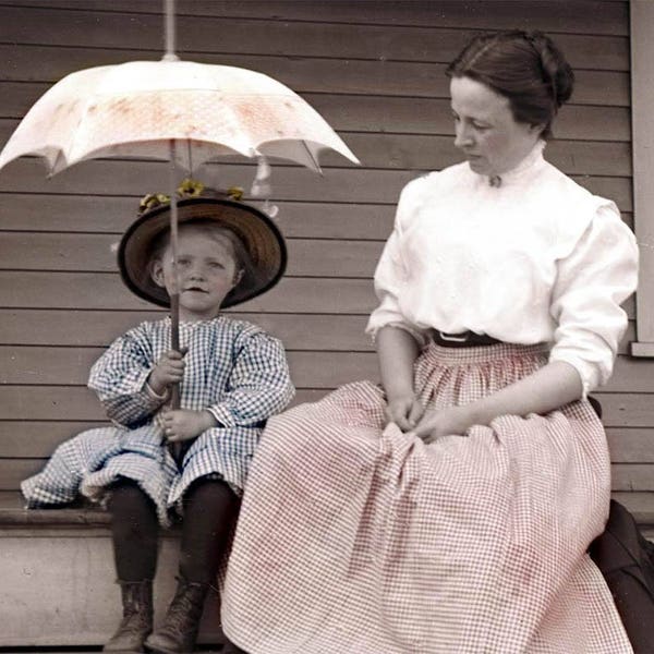 Apron Mother Parasol Girl fine art vintage photo print