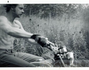 vintage photo 1968 Mustache SHirtless Muscle Man Dirt Bike Riding Yamaha motorcycle14 O