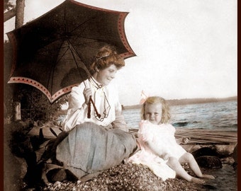 Little Girl Day at Beach with Grandma fine art photograph