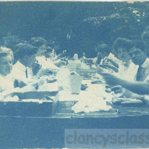 vintage photo 1910 Cyanotype Picnic in Blue w Family RPPC 34 P