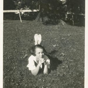 vintage photo 1920 Young Woman Kicks up Feet Laying in Grass