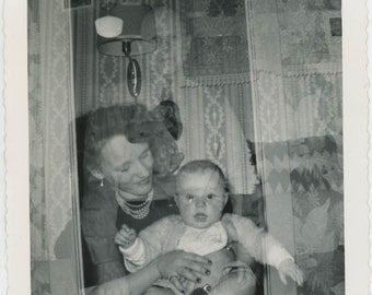 vintage photo 1964 Mother Holds Baby Abstract Ghost Man Double Exposure 48 B