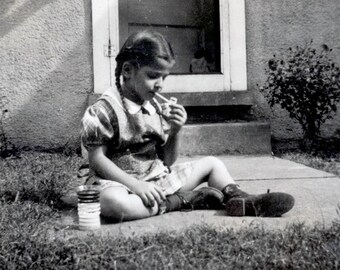 vintage photo 1950 Susy Sits Blowing Bubbles For Fun25 V