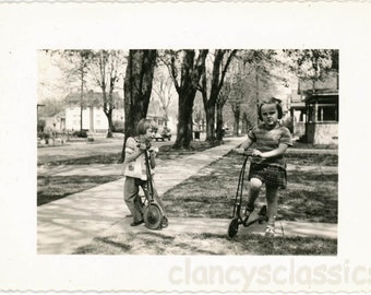 vintage photo 1956 Little Girls Old Fashioned Scooter Toys 58 C