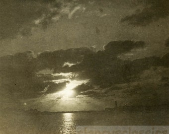 vintage photo 1910 Moonlight on the Bay Night Scene on Water 18 M