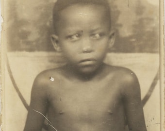 vintage photo '60 African American Small Boy Looking Scared photo booth 42 X