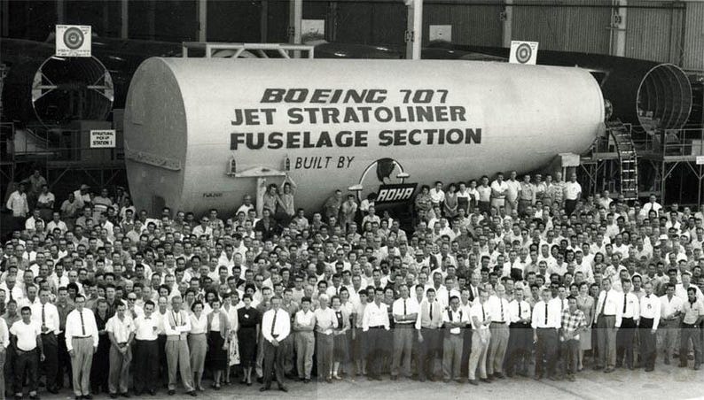 Vintage Photo 1960s Boeing 707 Jet Fuselage Employees ROHR Aircraft ...
