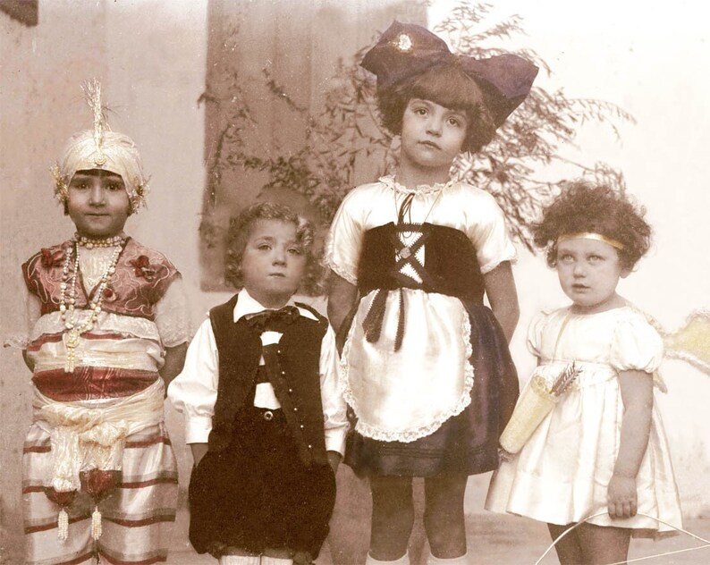 French Costume Children Vintage Tinted Photo Print image 1