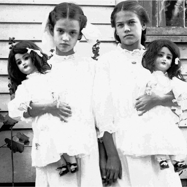 Twin Girls and Their Dolls Vintage Photo Print