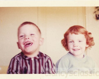 Vintage Snapshot 1960 Red Head Children Girl Boy Laughing Color Snapshot25 P