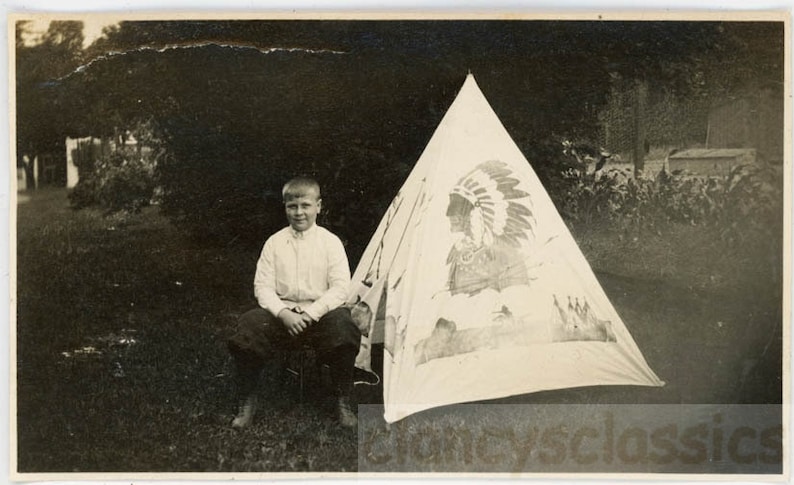 vintage photo 1918 Boy Sits beside American Indian Ten tee pee 49 K image 1