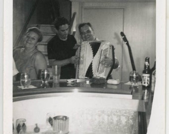 vintage photo 1963 Men at Bar Playing Accordion Music instant film