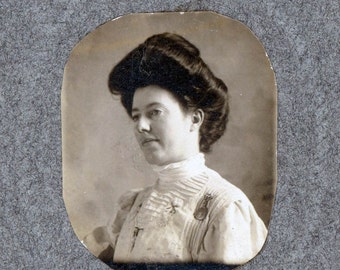 vintage foto vrouw gibson Girl haar miniatuur kabinet foto