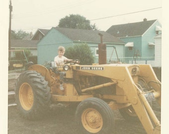 vintage photo 1967 BOy Riding JOhn Deere Shovel Tractor37 J