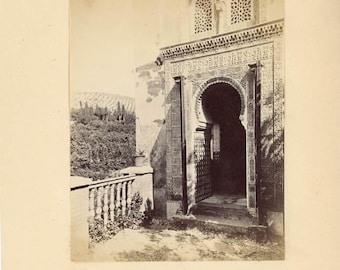 Fotografia vintage de 11889 da Mesquita de Alhambra, impressão em albúmen, Granada, Espanha (aproximadamente 2 vistas).