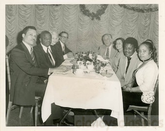 vintage photo 1966 African American Black Men Woman Have Dinner w White COuples 24X