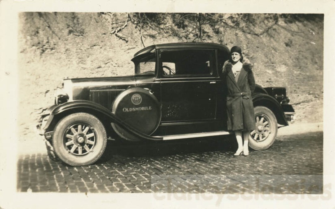 Vintage Photo 1930 Oldsmobile Tire Cover on Car Lady Beside Etsy