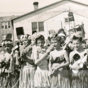 vintage photo 1955 Boys At School Dress Up Costumes as Hula Girls Ukelele too 51 G