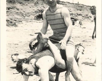 vintage photo 1930 Three Men Horse Crab Crawl One on Top Unusual Gay Int5 Y