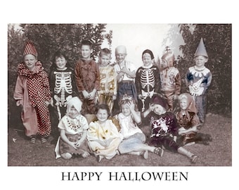Tarjeta de felicitación Bellas Artes Feliz Halloween Niños disfrazados Tarjeta