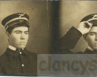 vintage photo 1911 four Gem Photo Booth Strip Young Man Enlisted Infantry Army Cap 69 N