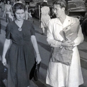 vintage photo 1950 Women Walking Downtown Shopping Sidewalk Photo 53 B