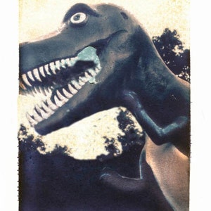 Impresión de tarjeta de felicitación de Bellas Artes con transferencia de dinosaurio T Rex