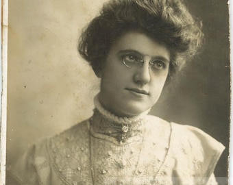 Vintage Foto Andere Bennett Sister Viktorianische Lady Pince Nez Brillenschrank Hoch Haarkleid