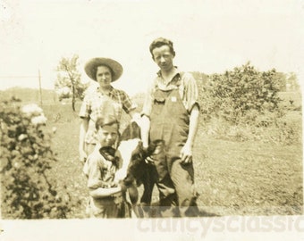 vintage photo 1932 Farmer Family w Pet Cow on Farm 32 P