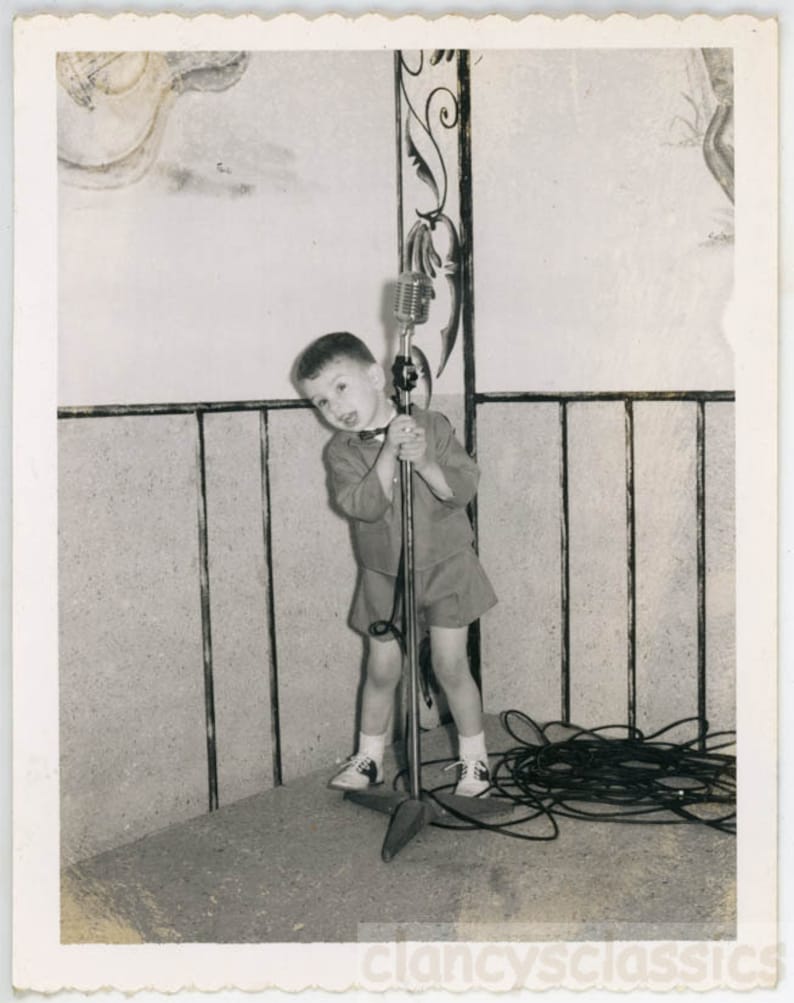 vintage photo z1967 Polaroid Boy Holds Microphone Croon a tune Sings Music 24 Q
