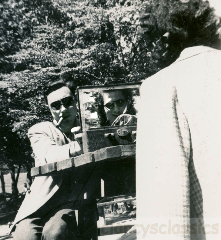 vintage photo 1940 Surreal Cigar Man Woman Her Reflection at Table Unusual Mirror World 58 X