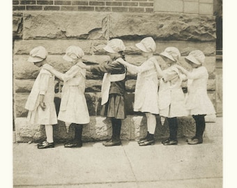 Vintage Photo Greeting Card Little Girls All in a Row