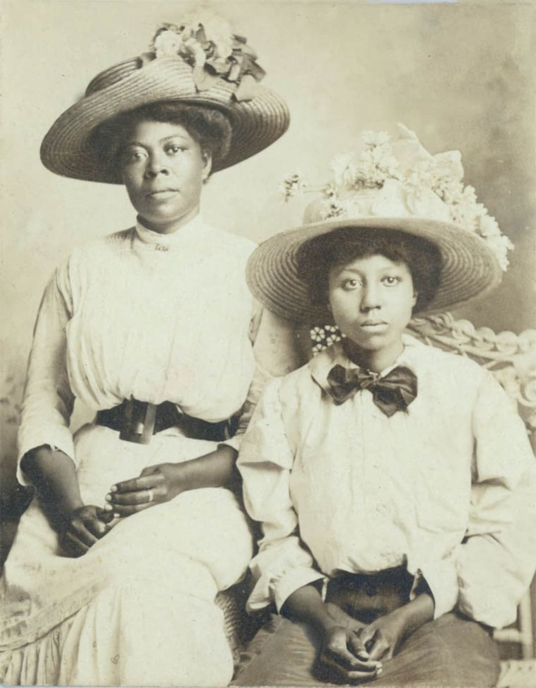 Vintage Photo Greeting Card African American Mother Daughter Big Flower ...