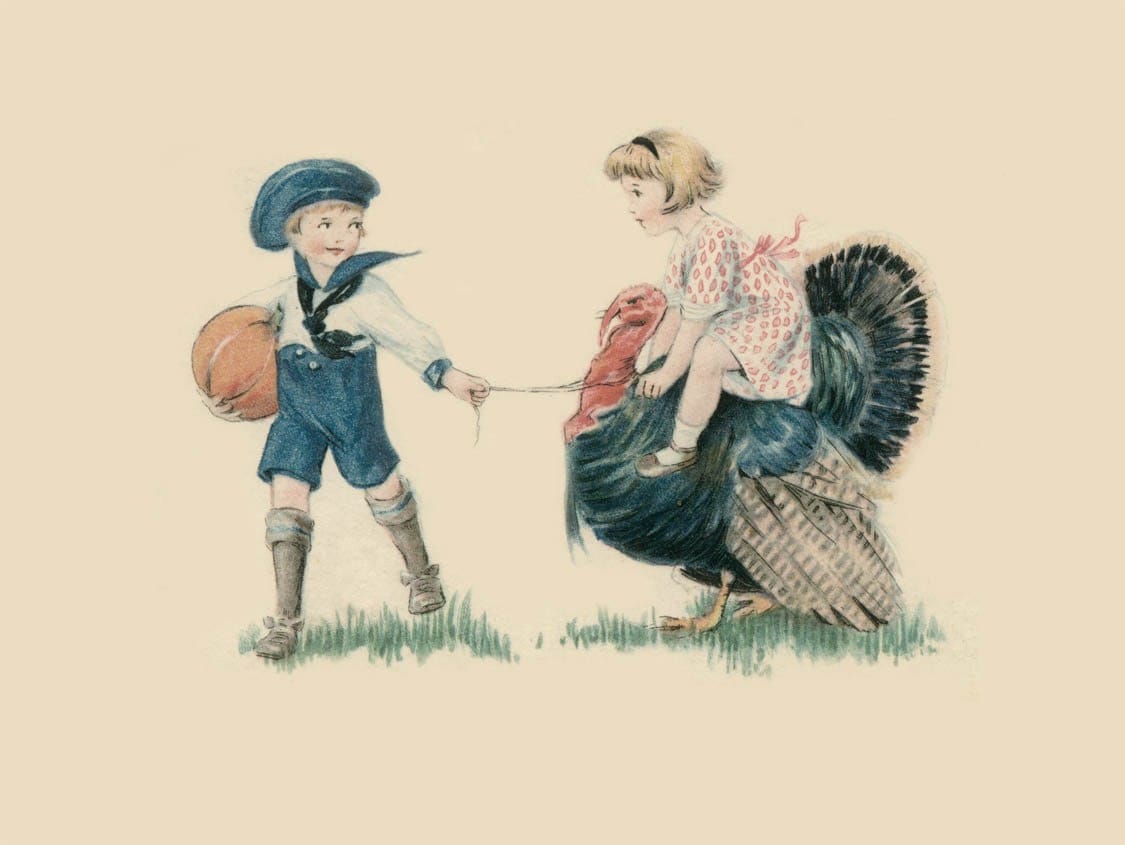 Vintage Thanksgiving Day Children Ride Turkey Fine Art Photographic ...