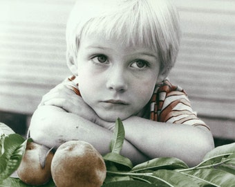 Boy w Peaches Tinted Fine Art Photograph Print