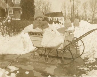 vintage photo 1910 Winter Beauty Baby Rides in Her Sleigh in Snow 62 i