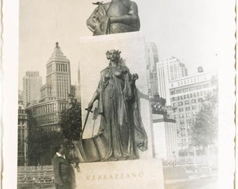 vintage photo 1935 Sal Taken Battery Park New York City Heroic Italian Verrazzano Statue41 Z