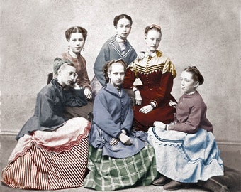 1870 Little Women Hand Tinted Photographic Print