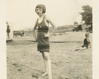 vintage photo 1925 Phyllis Young Flapper Era Girl Swimsuit and w Kingsley 2 photo lot