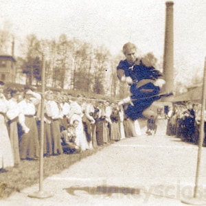 Vintage photo 1911 College Woman Track and Field High Jump Hurdle Crowd Lines up for Event 13 M