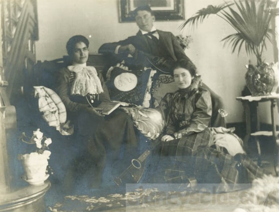 Vintage Photo 1909 Young People Sit On Couch Victorian Sitting Etsy