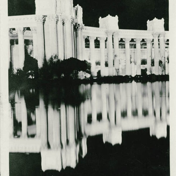 vintage photo 1915 Pan Pacific EXPO Palace of Fine Arts by Night reflection PPIE Dome 2 photo lot 45 M