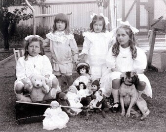 Victorian Australian Children Summer Day Dolls Pug Dog Teddy Bear 1906